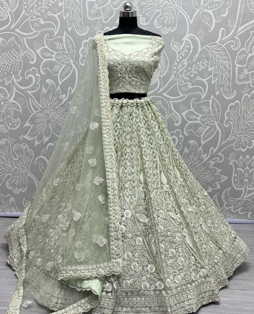2564-green - Dori and Zircon Diamond green Combine Designer Partywear Lehengacholi 